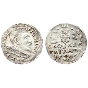 Lithuania 3 Groszy 1595 Vilnius. Sigismund III Vasa (1587-1632). Averse: Crowned bust right. Reverse: Value...