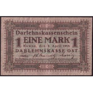 Lithuania 1 Mark 1918 Kaunas Banknote 1918-04-04 S/N A.0049287. KM...