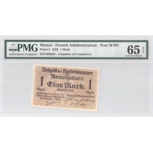 Lithuania 1 Mark 1922 Memel French Administration Banknote. S/N 002594. Chamber of Commerce. Pick#2...