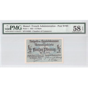 Lithuania 1/2 Mark 1922 Memel French Administration Banknote. S/N 04393. Chamber of Commerce. Pick#1...
