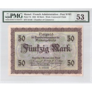 Lithuania 50 Mark 1922 Memel French Administration Banknote. S/N 33126. Chamber of Commerce. Pick#7b...