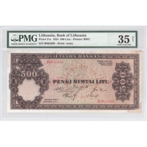 Lithuania 500 Litu 1924 Banknote Bank of Lithuania. S/N B065808. Pick#21a. PMG 35 Choice Very Fine