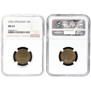 Lithuania 10 Centų 1925 Averse: National arms. Reverse: Value to right of sagging grain ears. Edge Description: Plain...