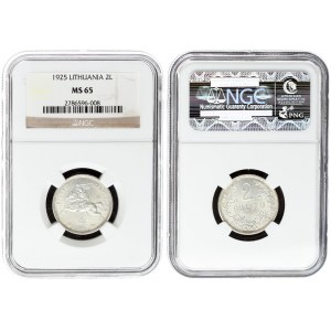 Lithuania 2 Litų 1925 Averse: National arms. Reverse: Denomination within wreath. Edge Description: Milled . Silver...