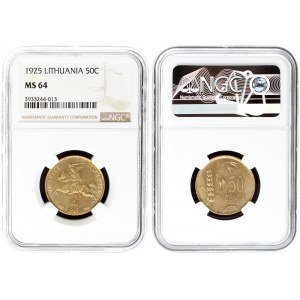 Lithuania 50 Centų 1925 Averse: National arms. Reverse: Value to right of sagging grain ears. Edge Description: Plain...