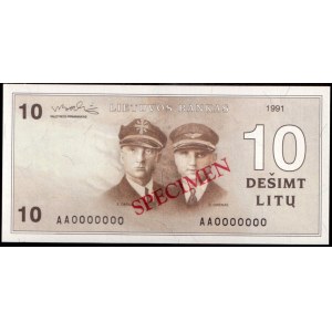 Lithuania 10 Litu Specimen 1991 Banknote P#47s № AA0000000