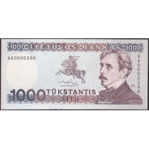 Lithuania 1000 Litu 1991 Banknote P#52 № AA0000390
