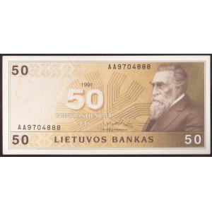 Lithuania 50 Litu 1991 Banknote P#49 № AA9704888