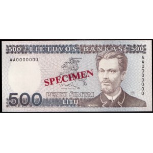 Lithuania 500 Litu Specimen 1991 Banknote P#51s № AA0000000