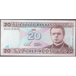 Lithuania 20 Litu 1993 Banknote P#57 № NAA0163653