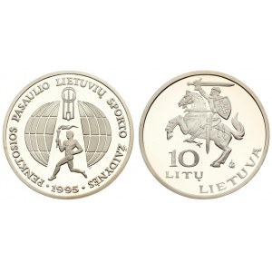 Lithuania 10 Litų 1995 LMK 5th World Sport Games. Averse: National arms and value. Reverse...