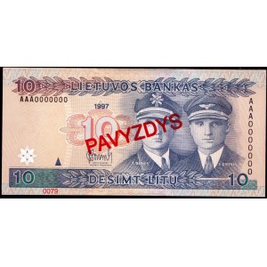 Lithuania 10 Litu Specimen 1997 Banknote P#59s № AAA0000000/0079