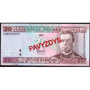 Lithuania 20 Litu Specimen 1997 Banknote P#60s № EAB0000000/0708