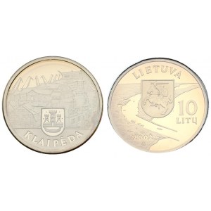Lithuania 10 Litų 2002 Klaipeda. Averse: Knight on horse on shield within aerial harbor view. Reverse...