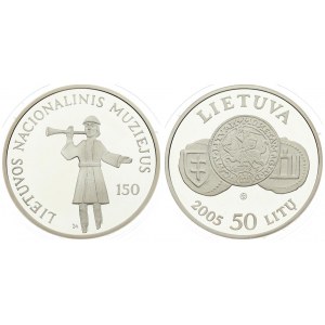 Lithuania 50 Litų 2005 150th Anniversary - National Museum. Averse: Trio of ancient Lithuanian coins. Reverse...