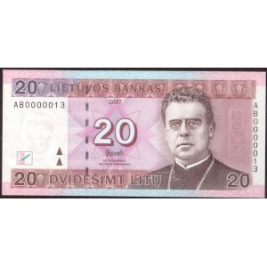 Lithuania 20 Litu 2007 Banknote P#69 № AB0000013