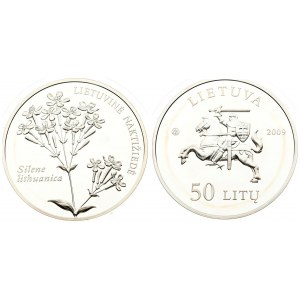 Lithuania 50 Litų 2009 Nature Naktiziede. Averse: Knight on horseback left. Reverse: Flowers. Silver...