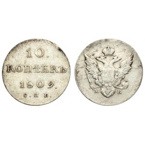 Russia 10 Kopecks 1809 СПБ-МК St. Petersburg. Alexander I (1801-1825). Averse: Crowned double imperial eagle. Reverse...