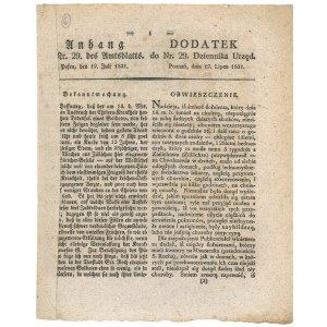 Poznań, 19 VII 1831. O sytuacji epidemicznej w Poznaniu po śmierci w dniu 14 VII 1831 żołnierza, pie ...