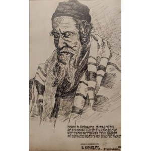 Portret Żyda, sygnowany Z. Wenzel, poniżej sentencja autora, Stanisławów 1908, piórko i tusz, cz.-b. ...