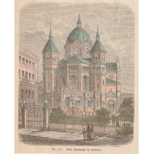 WROCŁAW. View of the synagogue (different shot than above), anonymous after 1872, wood. bars, color, st ...