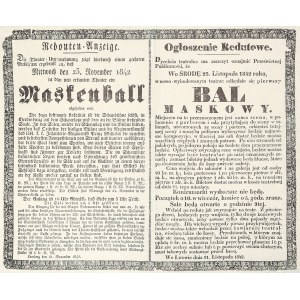 LWÓW (ukr. Львів). Ogłoszenie dotyczące balu maskowego w nowym teatrze; Lwów, 21 XI 1842; ogłoszenie ...