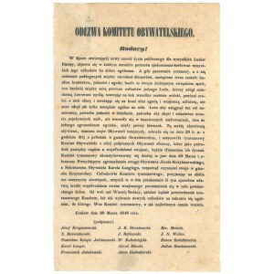 KRAKÓW. Odezwa Komitetu Obywatelskiego. Rodacy!; informuje o ukonstytuowaniu się 29 III 1848 Komitet ...