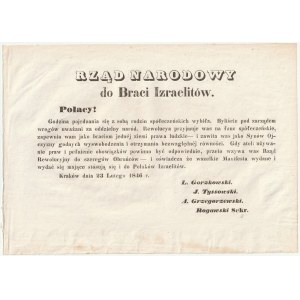 Rząd Narodowy do Braci Izraelitów. Kraków, 23 lutego 1846; podpisy: L. Gorzkowski, J. Tyssowski, A. ...