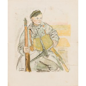 GOTTLIEB, LEOPOLD, Auf einem Außenposten; Lithographie, Maße: 435x330 mm, ursprünglich mit zwei Ecken geklebt ...