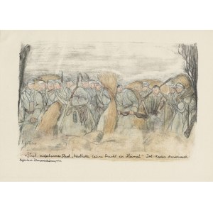 GOTTLIEB, LEOPOLD, On the way to the trench; dimensions: 435x330 mm, pasted originally with two corners on k ...