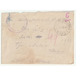 TEHERAN. Army of General W. Anders. Field mail. Envelope addressed: Delegation of the WP. Camp No. 1: Shala ...