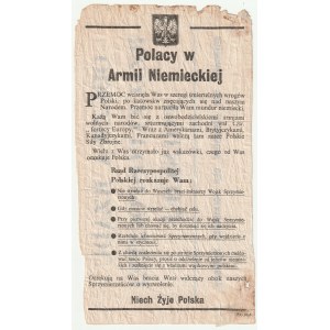 Ulotka w języku polskim: Polacy w armii niemieckiej; dająca instrukcję, jak mają się zachowywać Pola ...