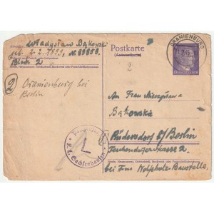 Kartka pocztowa wysłana z obozu koncentracyjnego w Sachsenhausen przez więźnia Władysława Bąkowskieg ...