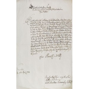 OLEŚNICA. List księcia oleśnickiego Karola Krystiana Erdmana (1716-1792) do księcia wirtemberskiego ...