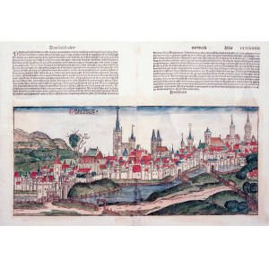 WROCŁAW. Widok miasta – pierwsze ikonograficzne przedstawienie Wrocławia; powyżej i na verso tekst w ...