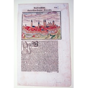 WROCŁAW. Panorama miasta; poniżej tekst w jęz. niem., nad górną ramką tekst: Von Teutschlandt. Von d ...