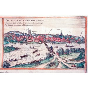 FRANKFURT. Panorama miasta, pierwotnie na wspólnym arkuszu z widokami Rostocku, Wismaru i Wittenberg ...