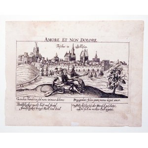CIESZYN. Panorama miasta; nad górną ramką: AMORE ET NON DOLORE; passe-partout; wym. płyty: 150x97 mm ...
