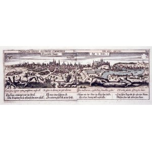 KRAKÓW. Panorama miasta, ryt. J.E. Löffler; nad górną ramką: DAMNUM UNIUS, ALTERIUS COMMODUM oraz UB ...