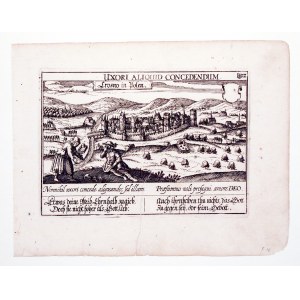 KROSNO. Panorama miasta; nad górną ramką: UXORI ALIQUID CONCEDENDUM; naprawione rozdarcie, passe-par ...
