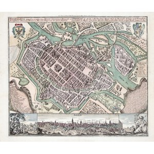 WROCŁAW. Perspektywiczny plan miasta, wyd. Matthäus Seutter, Augsburg, ok. 1740 r., drugi wariant ef ...