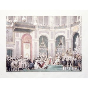 PARYŻ. Napoleon koronujący Józefinę na cesarzową (2 XII 1804); rys. Adam, lit. C.E.P. Motte, st. bdb ...