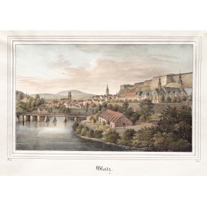 KŁODZKO. Panorama miasta z Twierdzą; wym.: 205x125 mm; Glatz; ...