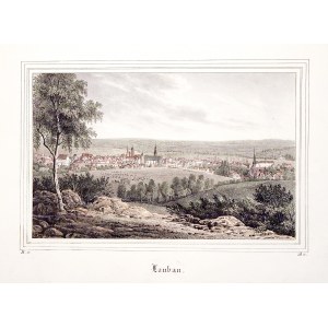 LUBAŃ. Panorama miasta; delikatne zabrudzenia; wym.: 183x116 mm; Lauban; ...