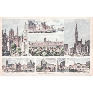 GDAŃSK. Widoki miasta w 9 sekcjach; według rys. Gottloba Theuerkaufa, ok. 1890; widoki przedstawiają ...