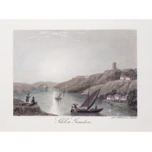 GRUDZIĄDZ. Widok na ruiny zamku i twierdzę; ryt. J. Willmore, Londyn, ok. 1830; stal. kolor., st. bd ...