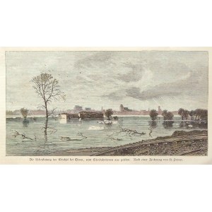 TORUŃ. Powódź w okolicy Torunia; rys. Hermann Penner, 1879; drzew. szt. kolor., st. bdb.; wym.: 234x ...