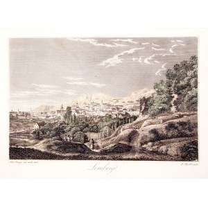 LWÓW. Panorama miasta; rys. A. Lange, ryt. J. Hyrtl, ok. 1840; stal. kolor., st. bdb.; wym.: 137x90 ...