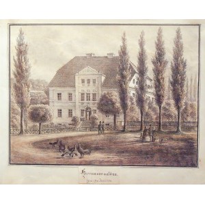 GOZDNO (pow. złotoryjski). Pałac; ryt. E. Knippel, ok. 1850; chromolit., podklejona papierem, st. bd ...