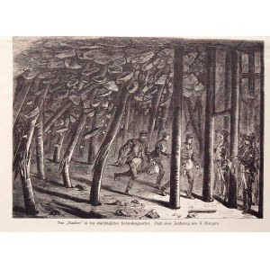 GÓRNY ŚLĄSK. Katastrofa w kopalni na Górnym Śląsku; rys. A. Wanjura, 1882; drzew. szt. cz.-b., st. b ...